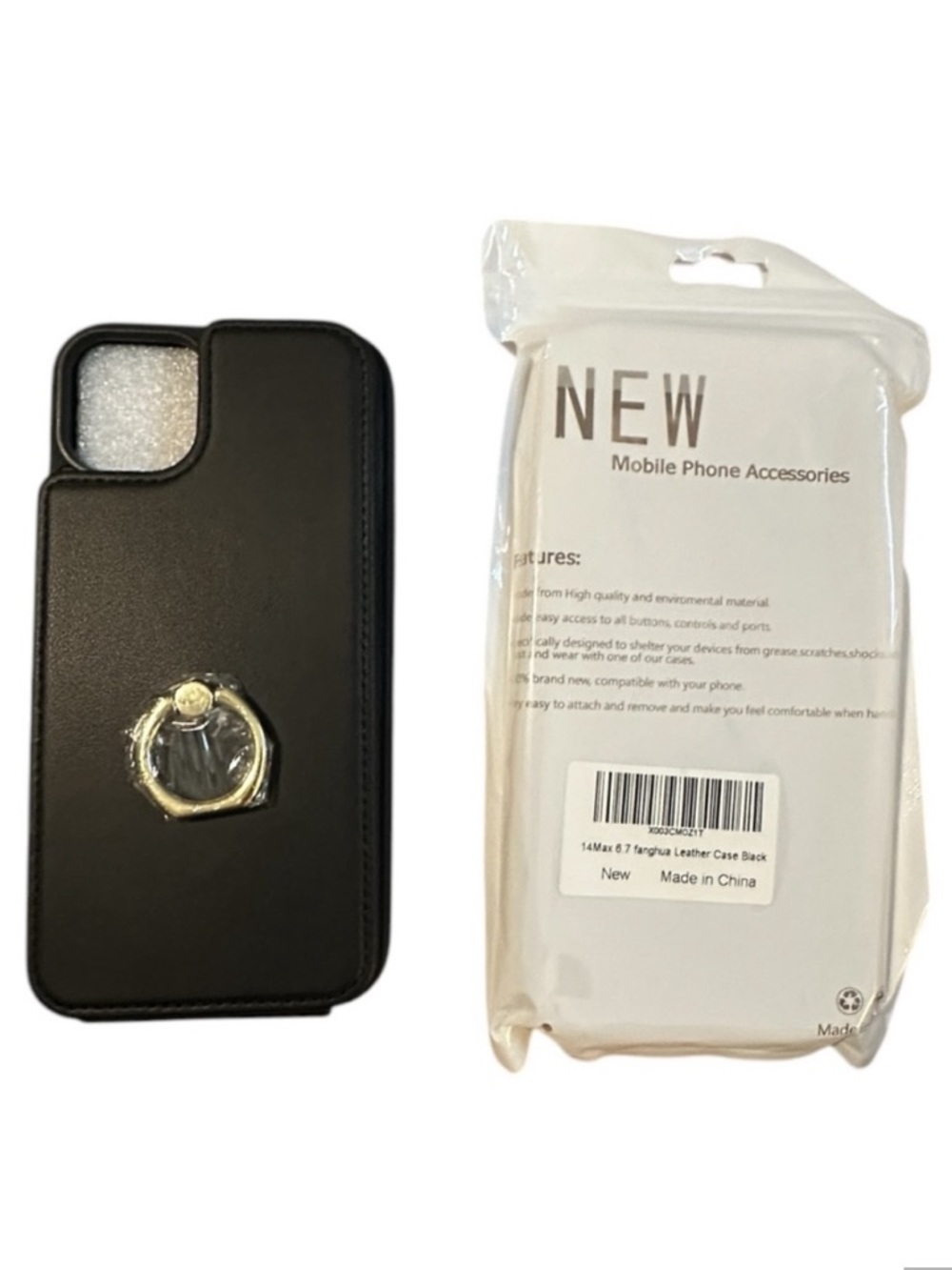 Cell phone case for iPhone 14 Pro black wallet case w/ring holder NWT